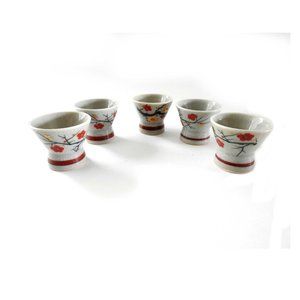 Japanese Blooming Sakura Ceramic Soy Sauce Dishes Set Of 5 Crackle Effect